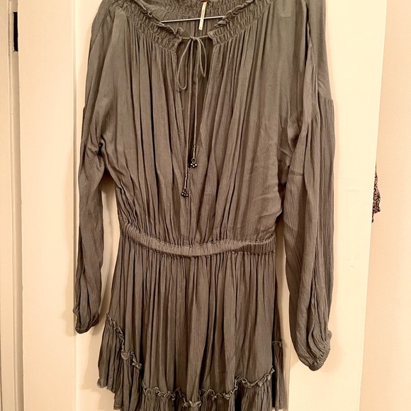 Free People Slate Blue Mini Boho Dress w/drop elastic waist - Picture 6 of 14